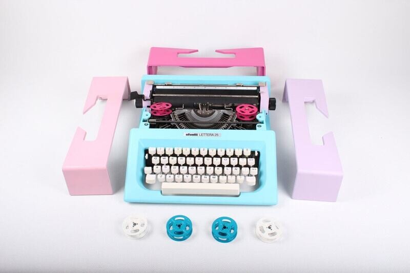 Olivetti Lettera 25 Blue, Lilac, Pink Manual Typewriter, Serviced