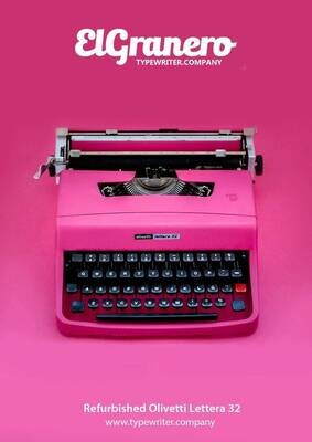 Olivetti Lettera 32 Pink Typewriter, Vintage, Manual Portable, Professionally Serviced by Typewriter.Company