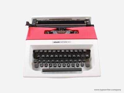 Olivetti Lettera 15 White Red Typewriter, Vintage, Manual Portable, Professionally Serviced by Typewriter.Company
