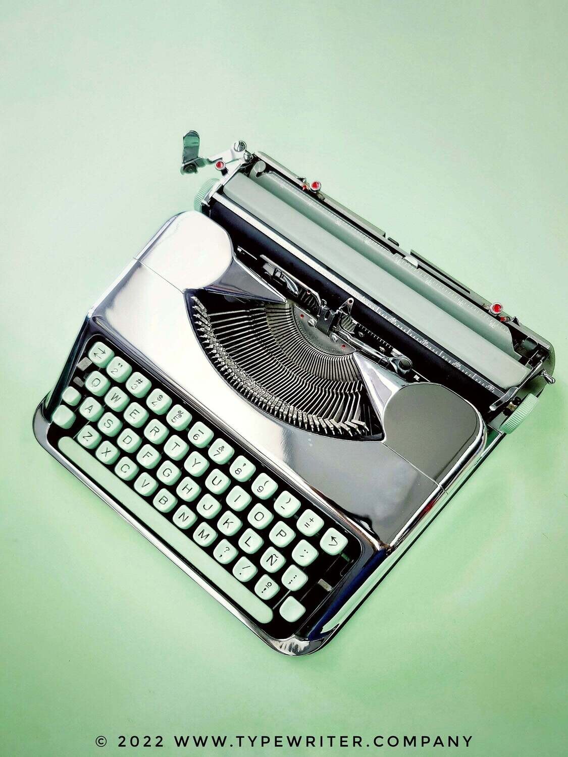 Hermes Baby Chrome-Plated Portable Vintage Manual Typewriter, Refurbished
