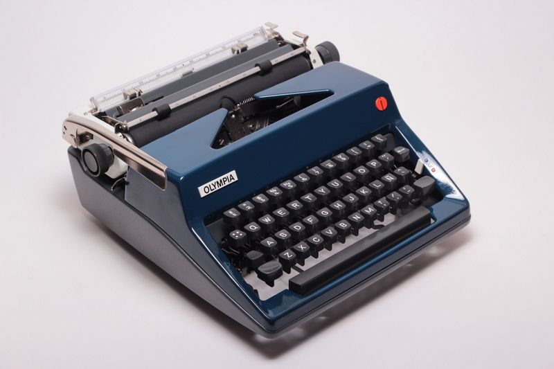 Olympia SM Navy Blue Vintage Manual Portable Typewriter, Refurbished