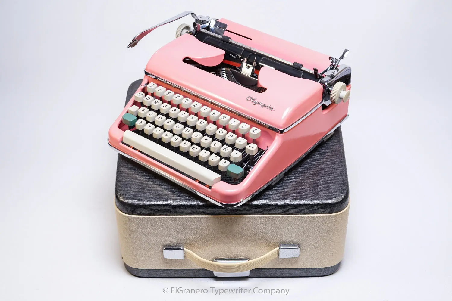 Olympia SM Flamingo Pink Vintage Manual Portable Typewriter, Serviced