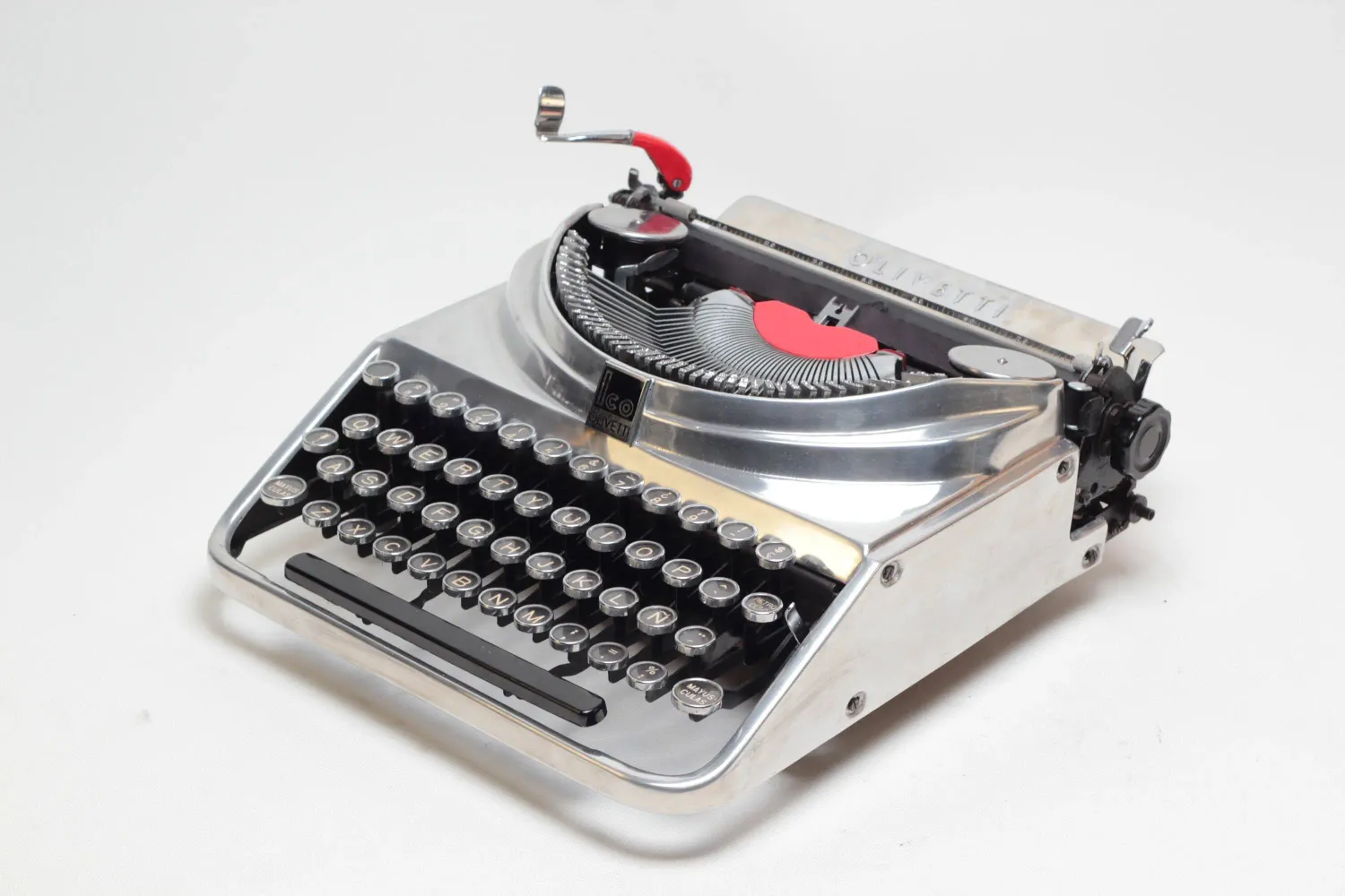 Olivetti Ico MP1 Polished Silver Vintage Manual Typewriter, Restored