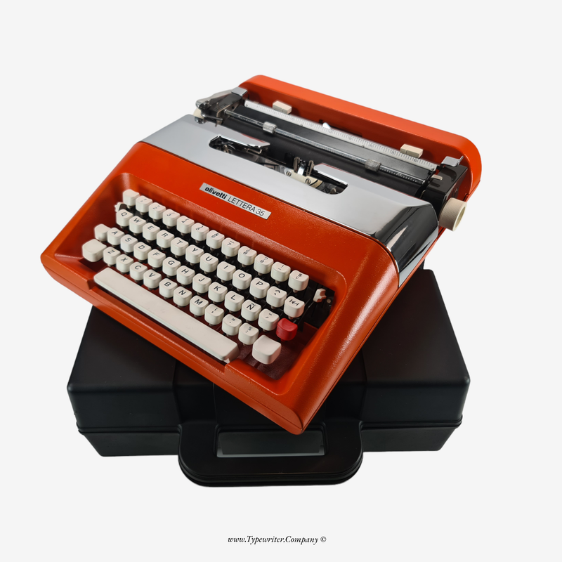 Olivetti Lettera 35 Orange &amp; Silver Manual Vintage Typewriter, Refurbished