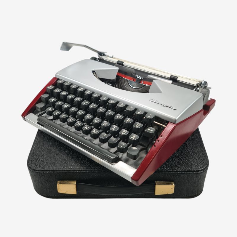 Olympia SF Typewriter, Burgundy, Silver, QWERTZ Keyboard, Restored