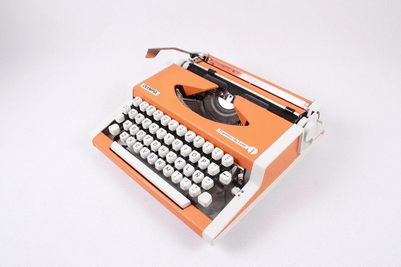 RESERVED Olympia Traveller Orange Typewriter, Vintage Manual, Refurbished
