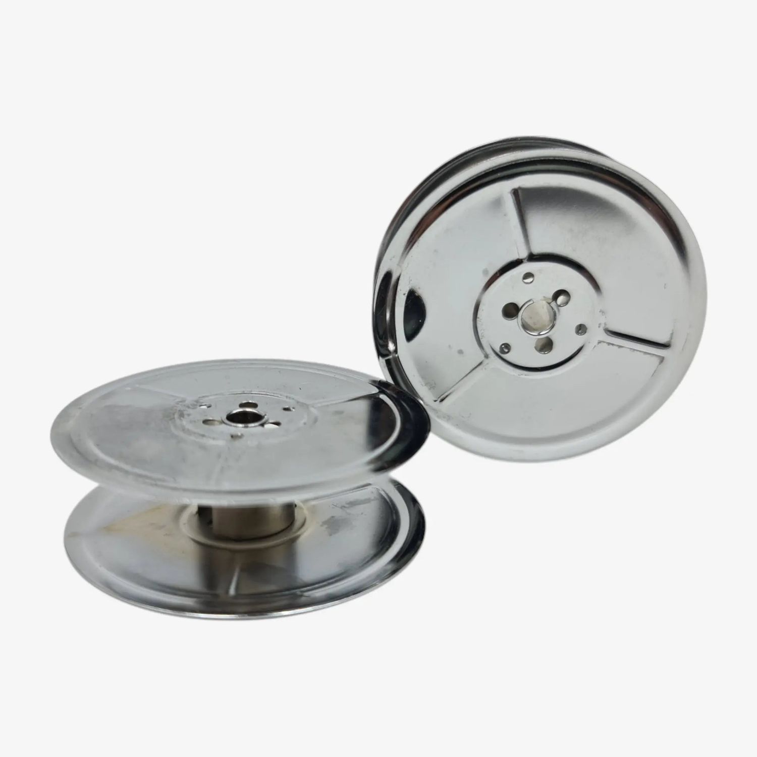 Chrome-Plated Silver Metal Ribbon Spools, German Typewriters, DIN 2103