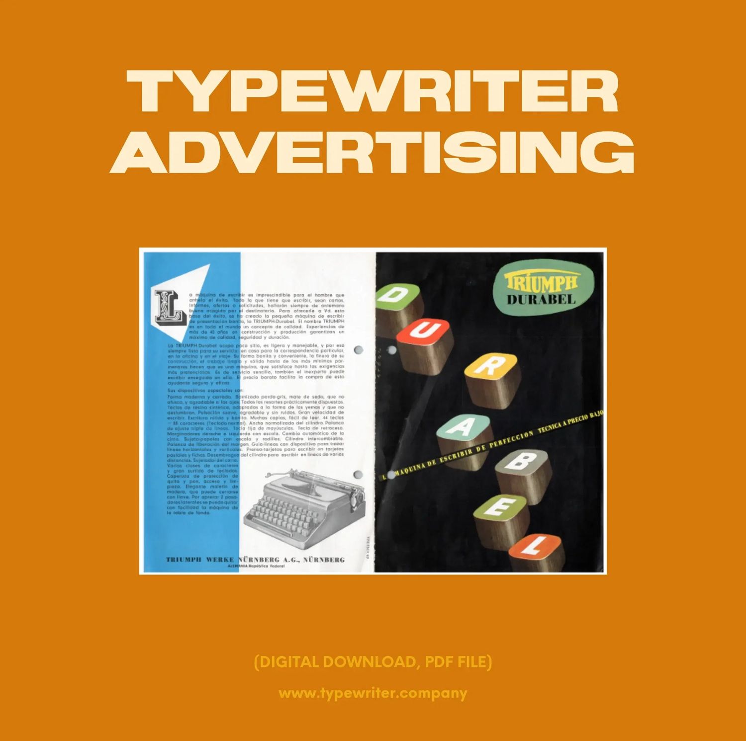 Original Vintage Ad for Typewriter Triumph Durabel, PDF in Spanish