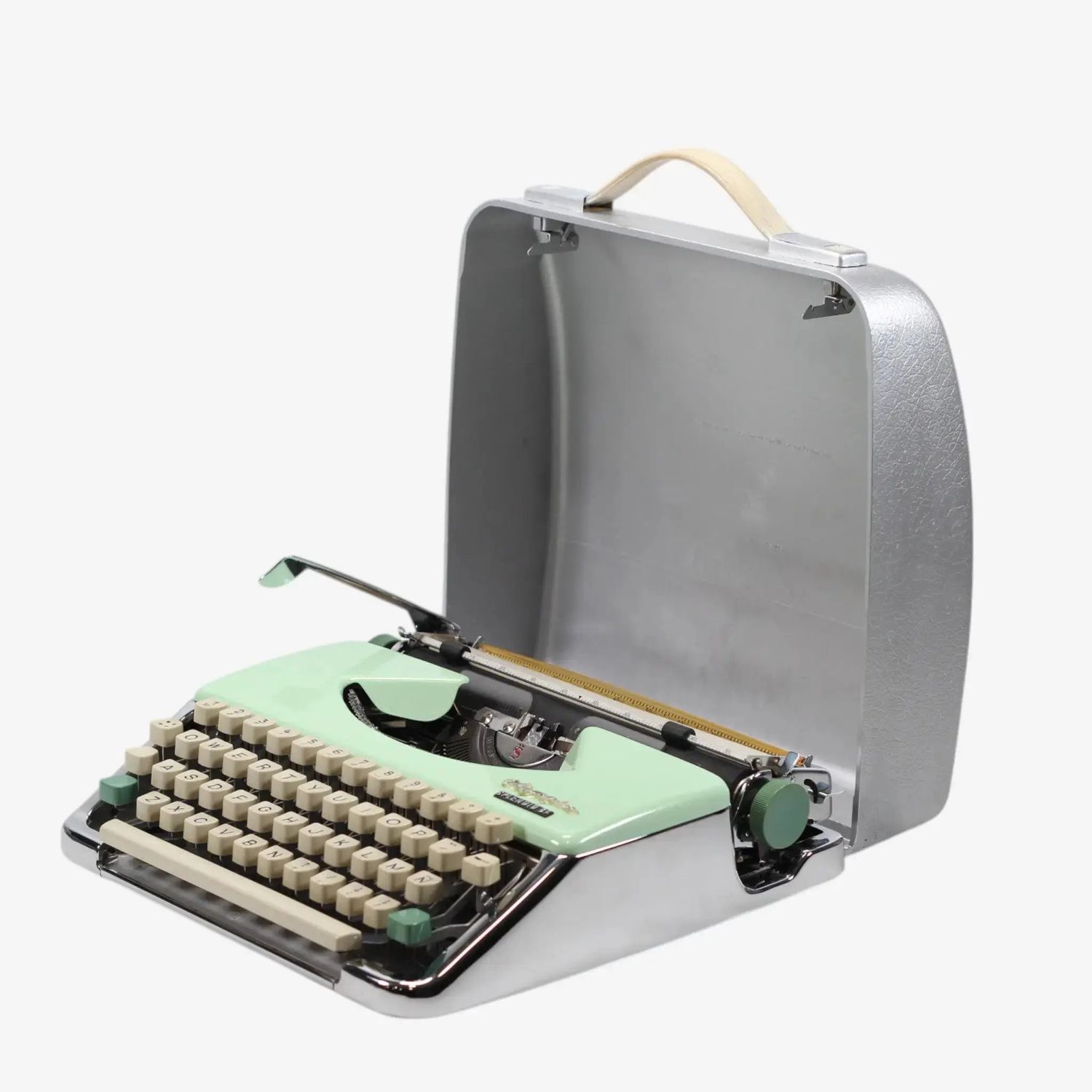SOLD! Cursive Font! Chrome Plated! Olympia Splendid Vintage Manual Typewriter, Green, Restored