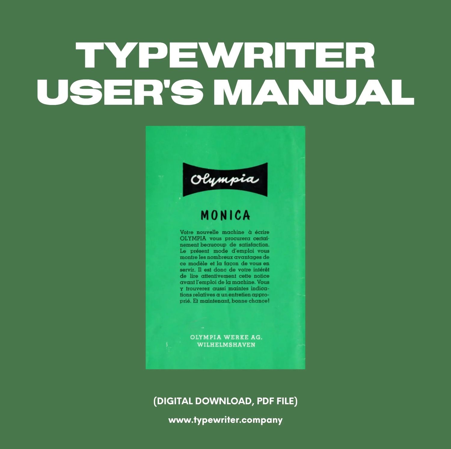 Instruction Manual for Vintage Typewriter Olympia Monica, PDF in French
