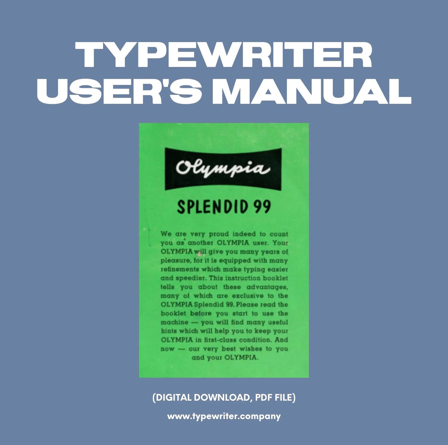 Instruction Manual for Vintage Typewriter for Splendid 99 PDF English