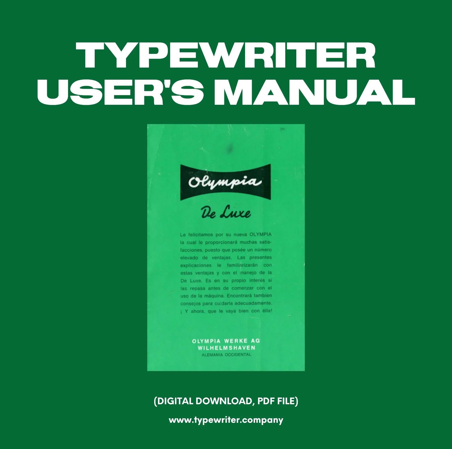 Instruction Manual for Vintage Typewriter Olympia SF De Luxe, PDF in Spanish