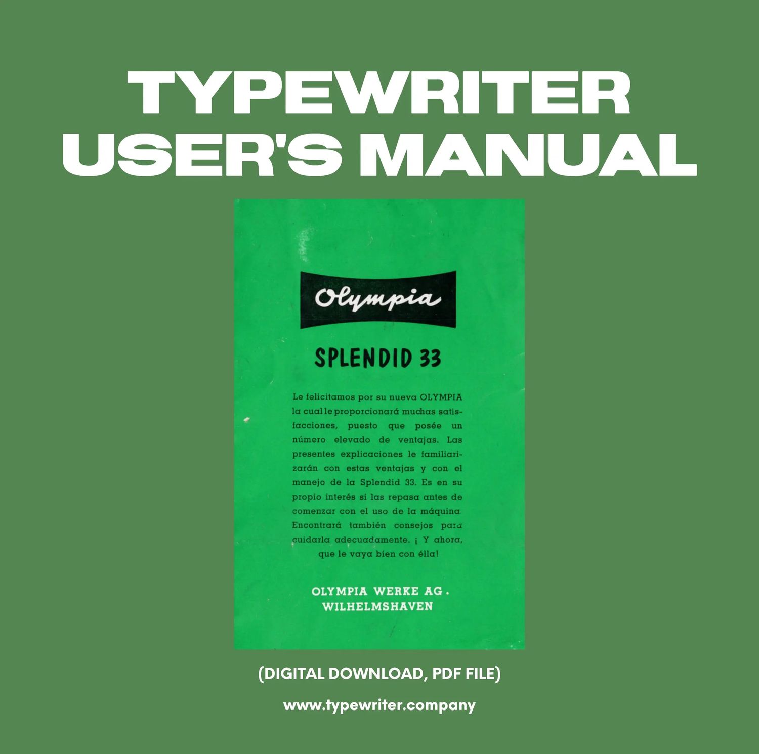 Instruction Manual for Vintage Typewriter Olympia Splendid 33, PDF in Spanish