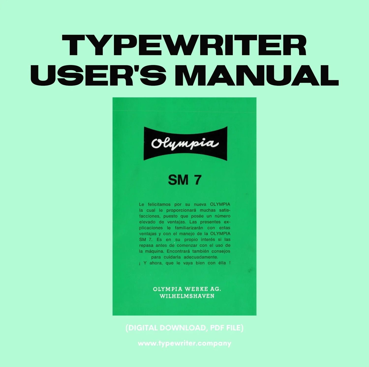 Instruction Manual for Vintage Typewriter Olympia SM7, PDF in Spanish