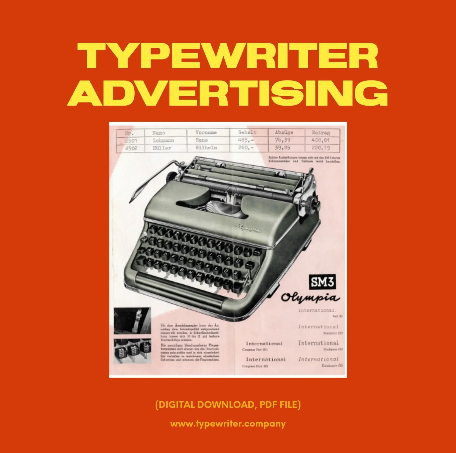 Original Vintage Ad for Typewriter Olympia SM3, PDF in German