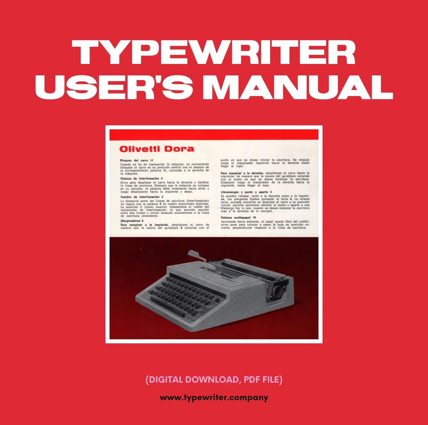 Instruction Manual for Vintage Typewriter Olivetti Dora, PDF in Spanish
