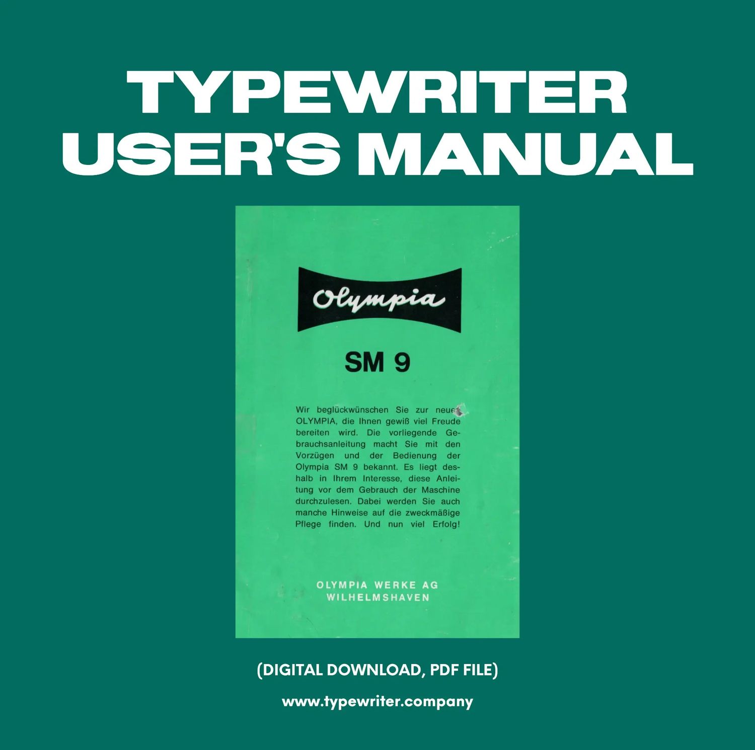 Instruction Manual for Vintage Typewriter Olympia SM9, PDF in German