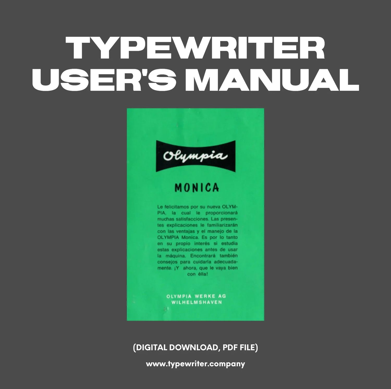 Instruction Manual for Vintage Typewriter Olympia Monica / SM8, PDF in Spanish
