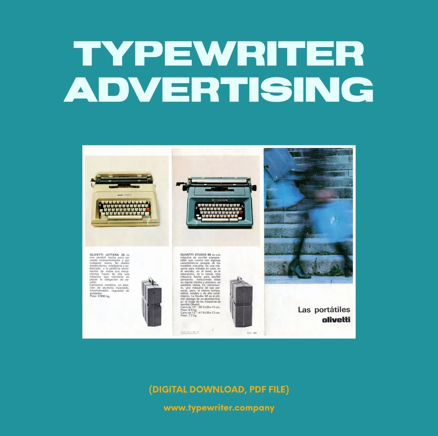 Original Vintage Ad for Typewriter Olivetti Lettera, Studio, Dora, PDF in Spanish