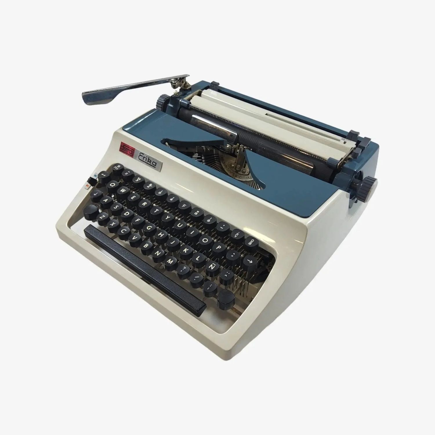 Erika Daro mod.34, Light Gray&amp;Blue Manual Vintage Typewriter, Serviced