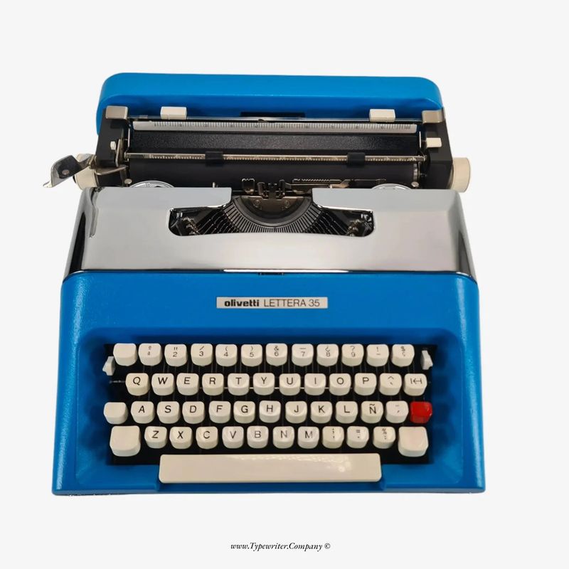 Olivetti Lettera 35 Blue &amp; Silver Manual Vintage Typewriter, Refurbished