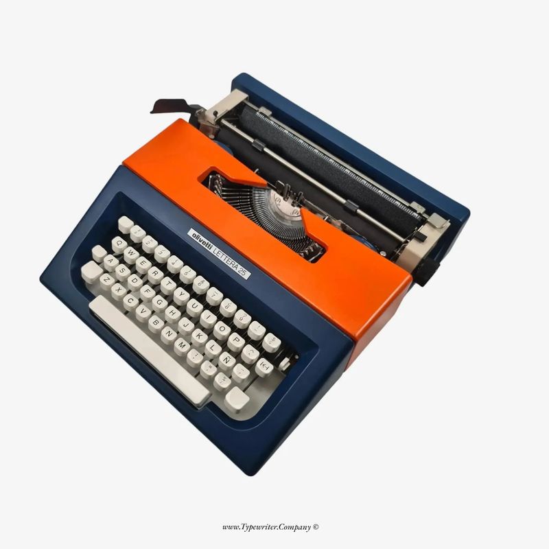 Olivetti Lettera 25, Navy Blue &amp; Orange Vintage Typewriter, Manual Refurbished