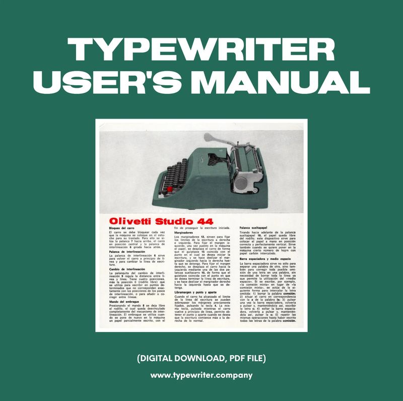 Instruction Manual for Vintage Typewriter Olivetti Studio 44, PDF in Spanish