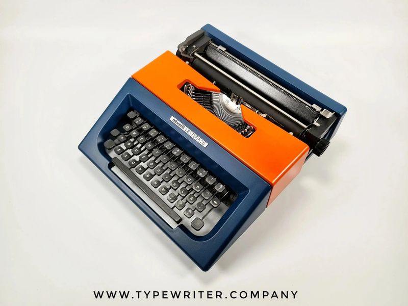 SOLD! Olivetti Lettera 25 Navy Blue / Orange, Vintage Manual Typewriter, Restored