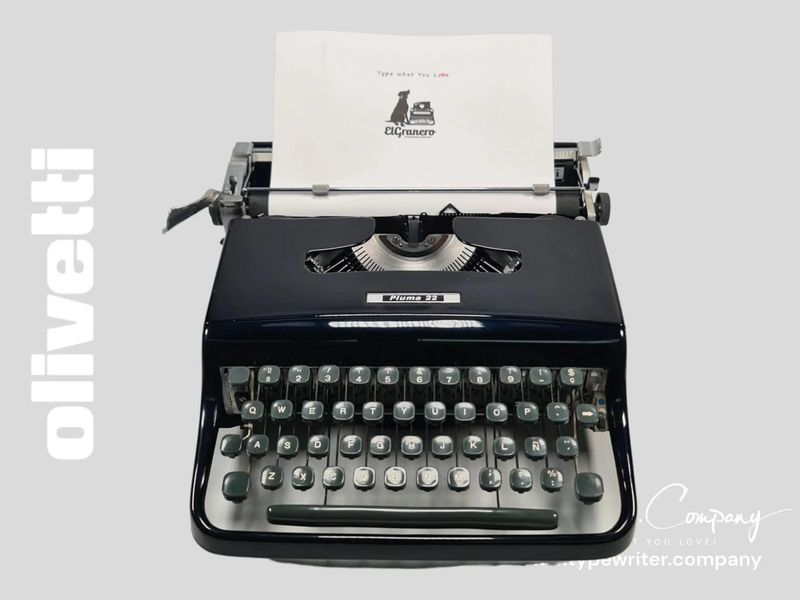 Olivetti Pluma 22, Pro Navy Blue Manual Vintage Typewriter, Restored