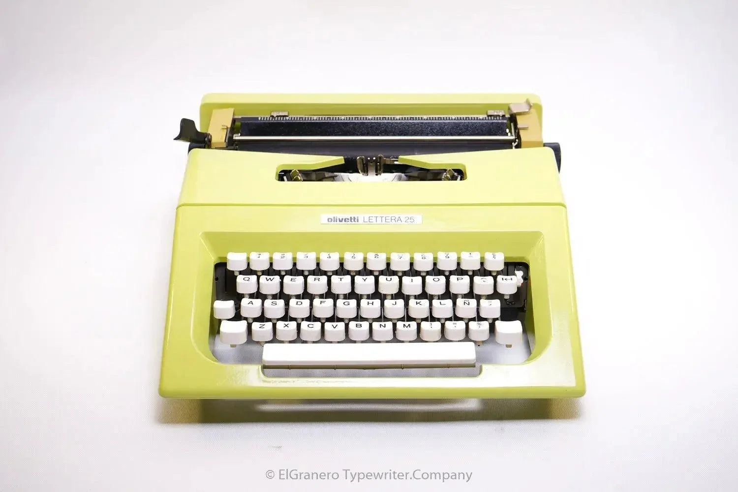 Olivetti Lettera 25 Lime Yellow Typewriter, Vintage Manual, Refurbished