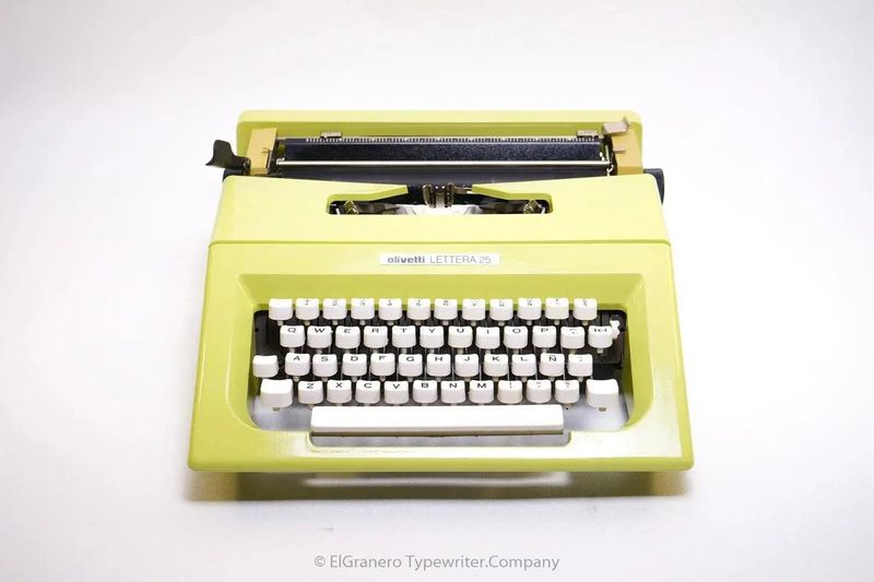 Olivetti Lettera 25 Lime Yellow Typewriter, Vintage Manual, Refurbished