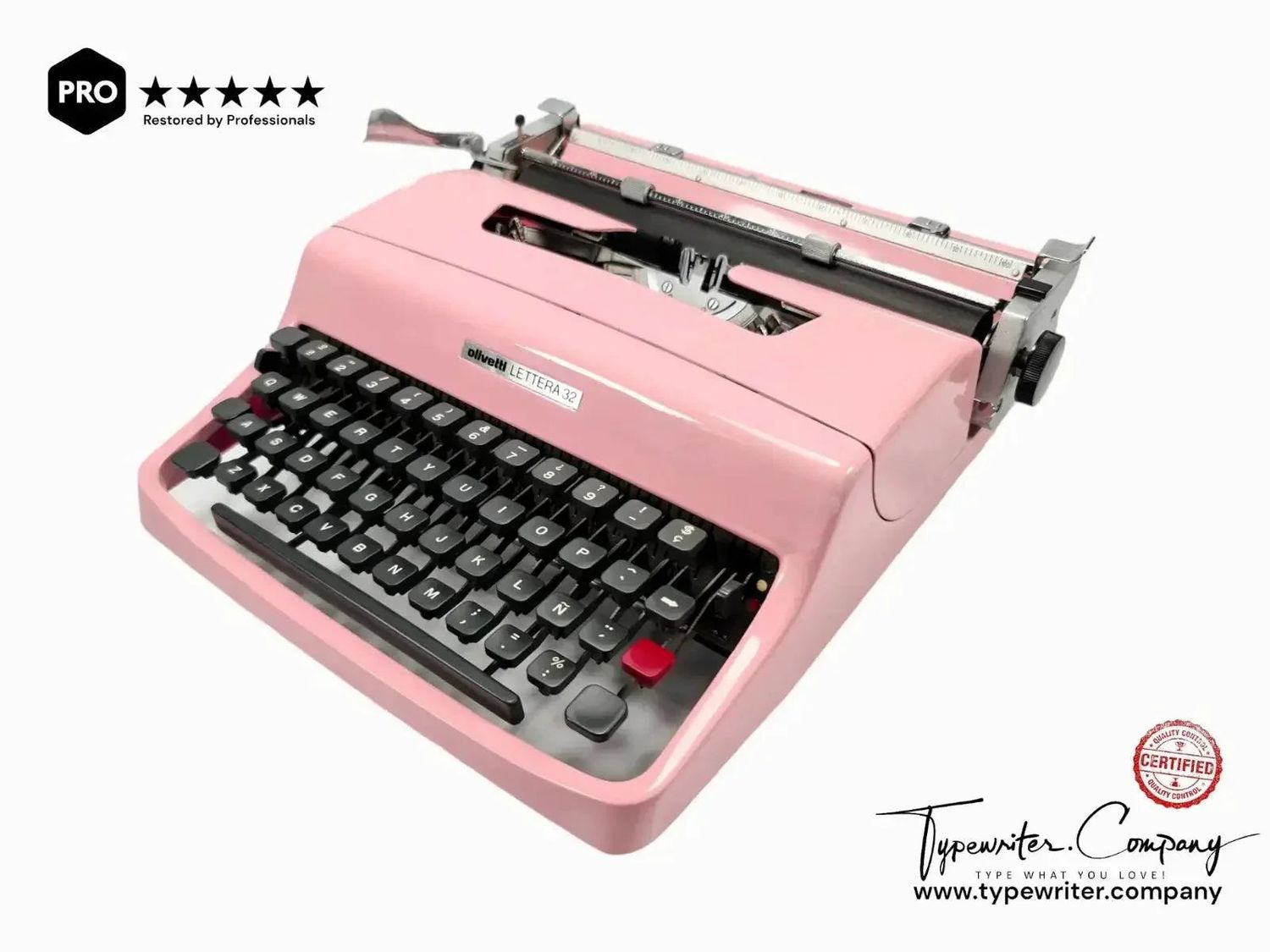 Olivetti Lettera 32 Flamingo Pink, Vintage Manual Typewriter, Restored