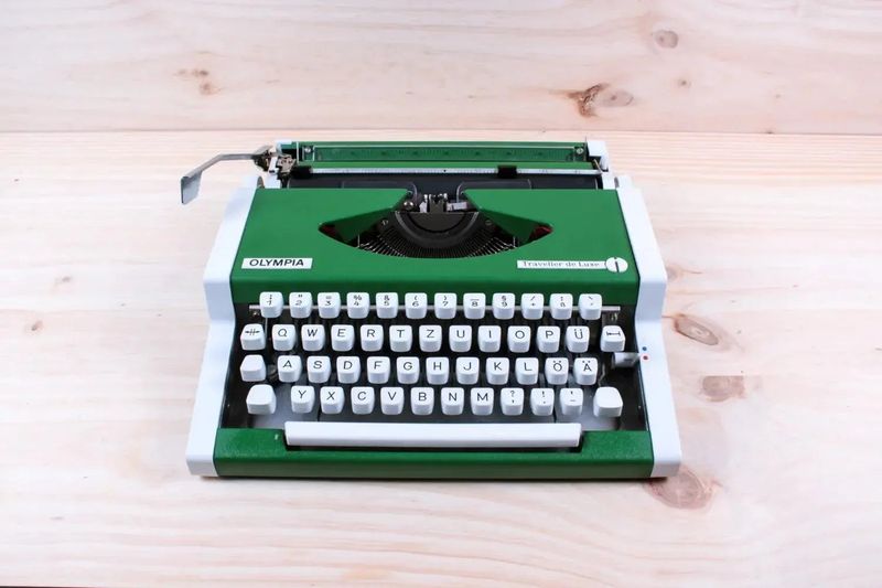 Olympia Traveller De Luxe Green Typewriter, Vintage Manual, Refurbished