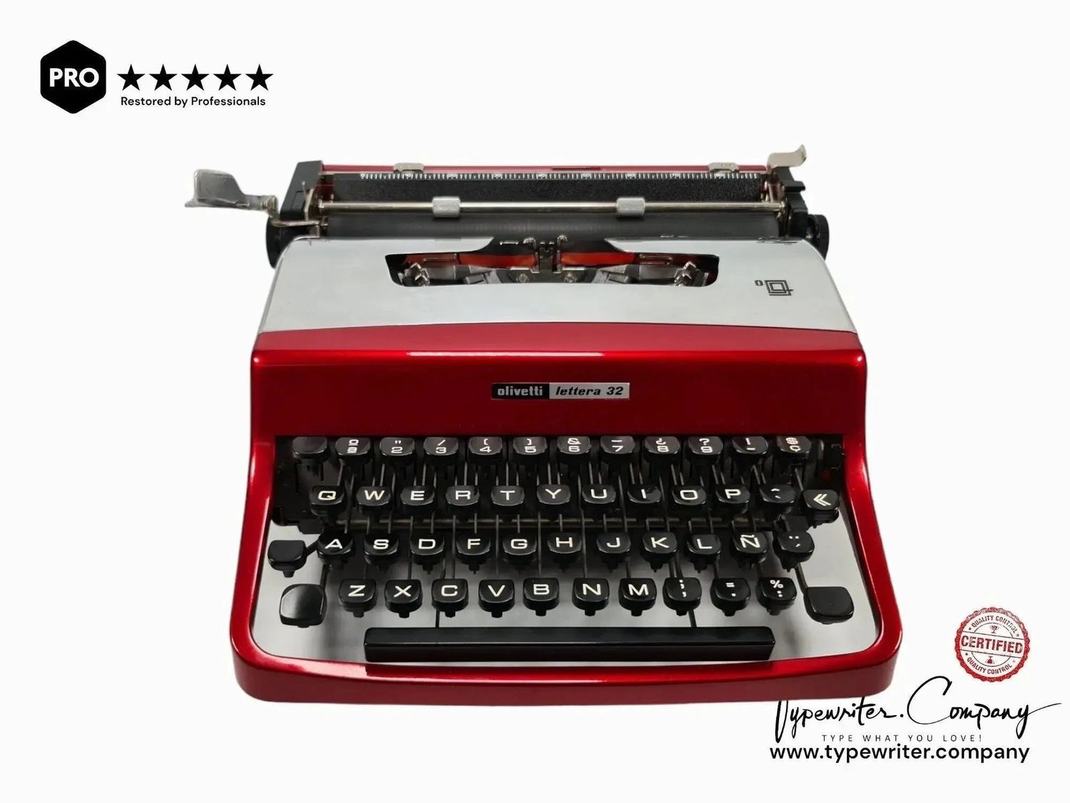 Olivetti Lettera 32 Pro Burgundy and Silver Vintage Manual Typewriter, Restored