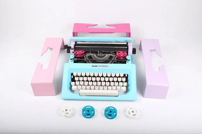 Olivetti Lettera 25 Blue, Lilac, Pink, Vintage Typewriter, Refurbished
