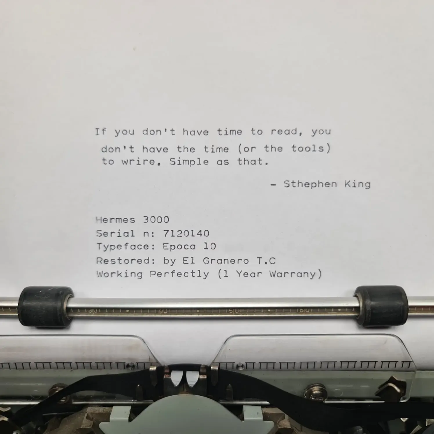 Hermes 3000 Typewriter, Rare Epoca Font, QWERTY, Serviced