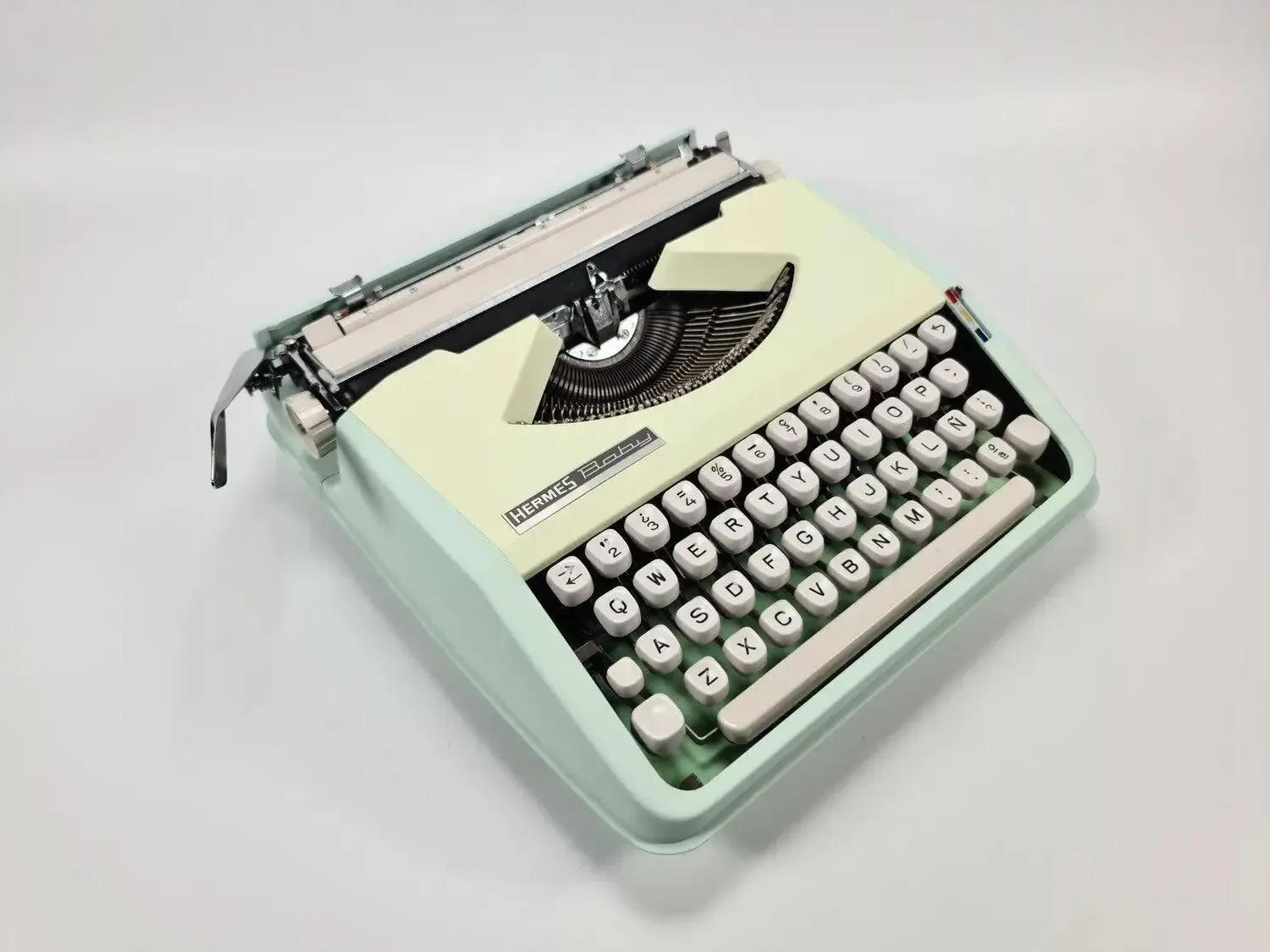 Hermes Baby, Mint Green Manual Vintage Typewriter, Restored