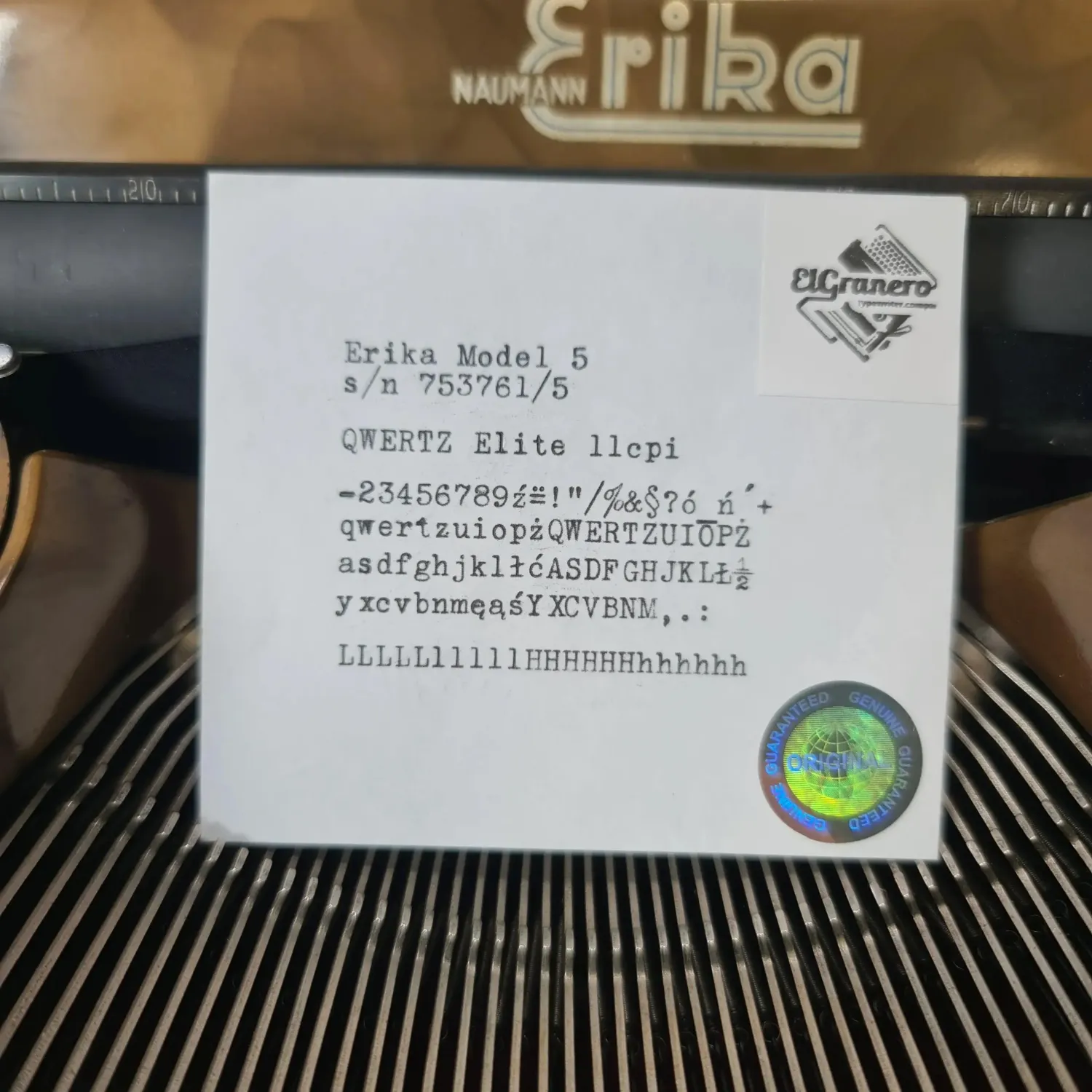 Erika 5 Gold, Rare Manual Vintage Typewriter, Professionally Serviced