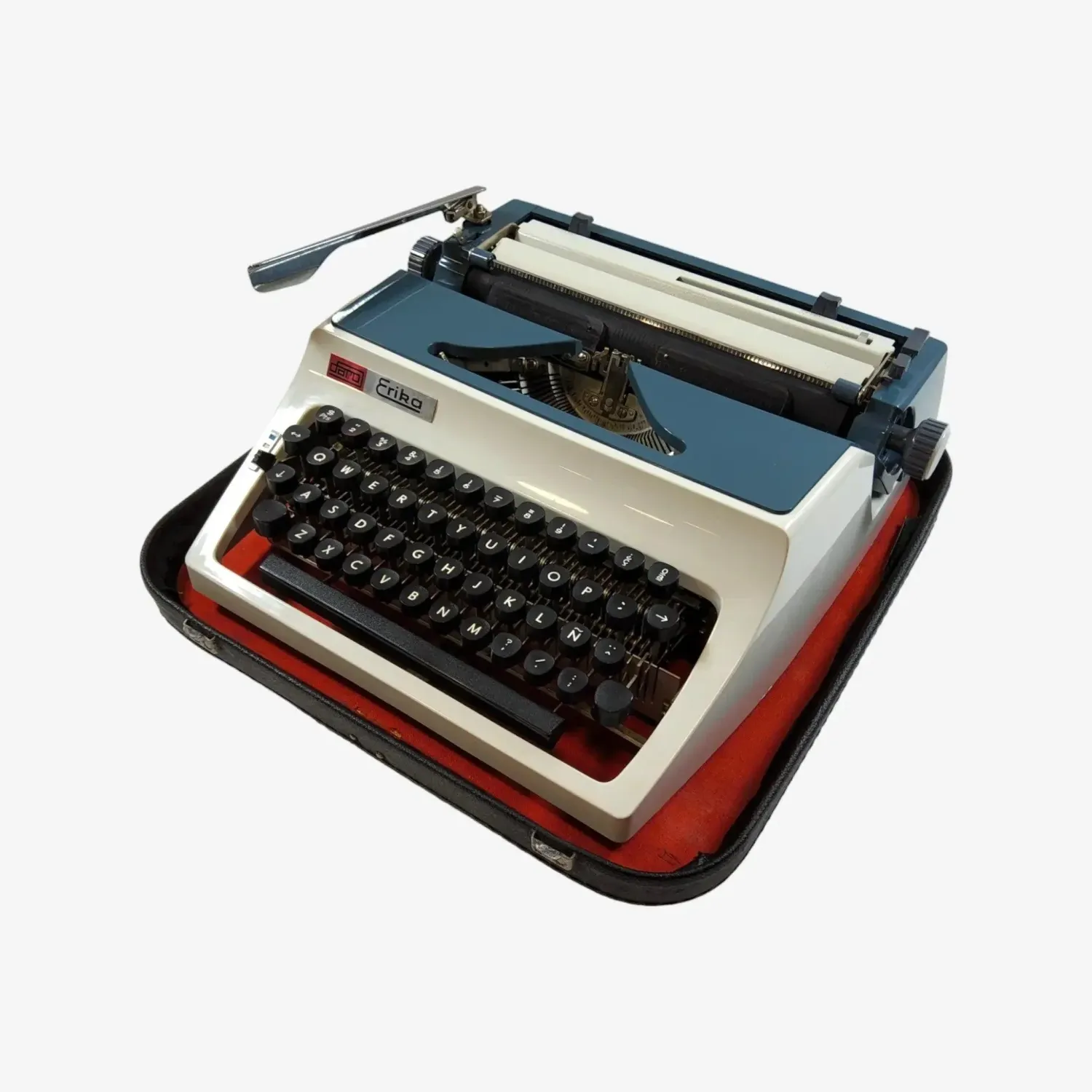 Erika Daro mod.34, Light Gray&amp;Blue Manual Vintage Typewriter, Serviced