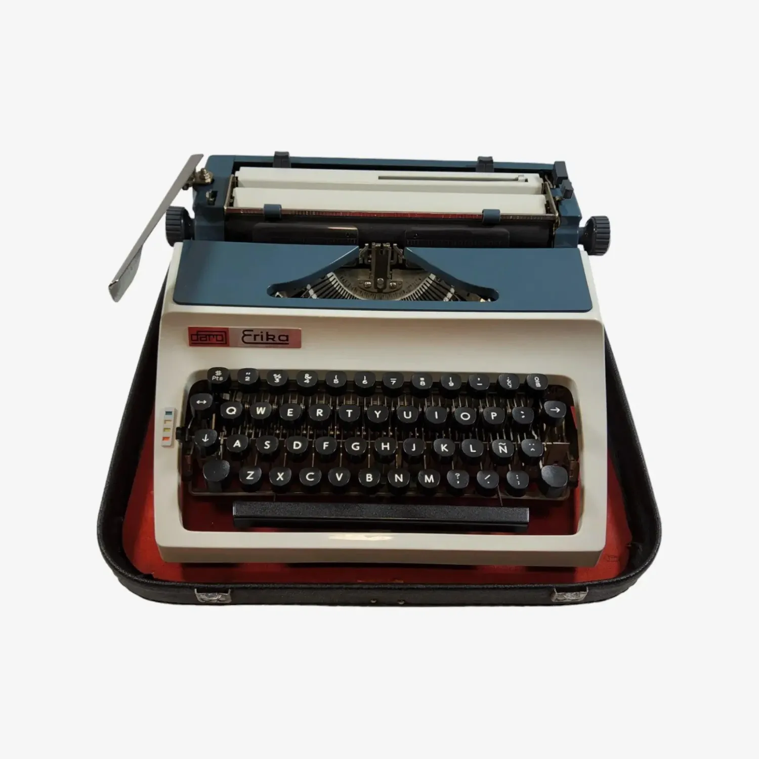 Erika Daro mod.34, Light Gray&amp;Blue Manual Vintage Typewriter, Serviced