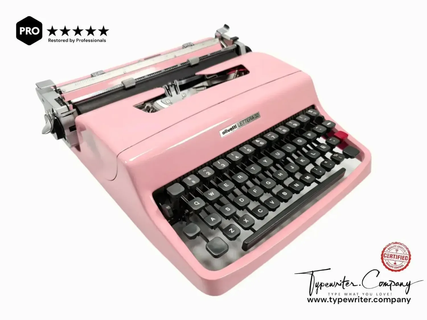 Olivetti Lettera 32 Flamingo Pink, Vintage Manual Typewriter, Restored