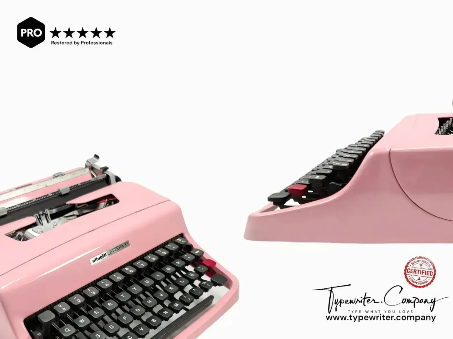Olivetti Lettera 32 Flamingo Pink, Vintage Manual Typewriter, Restored