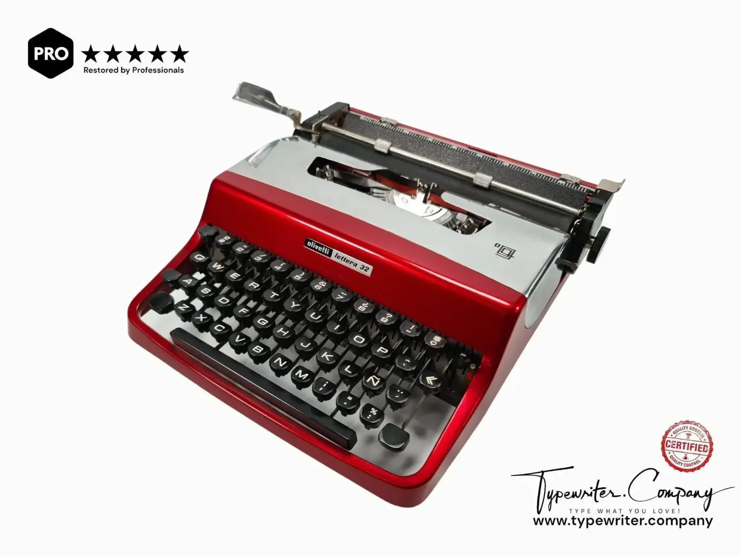 Olivetti Lettera 32 Pro Burgundy and Silver Vintage Manual Typewriter, Restored