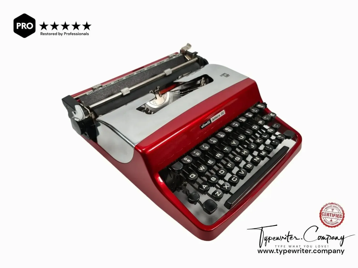 Olivetti Lettera 32 Pro Burgundy and Silver Vintage Manual Typewriter, Restored