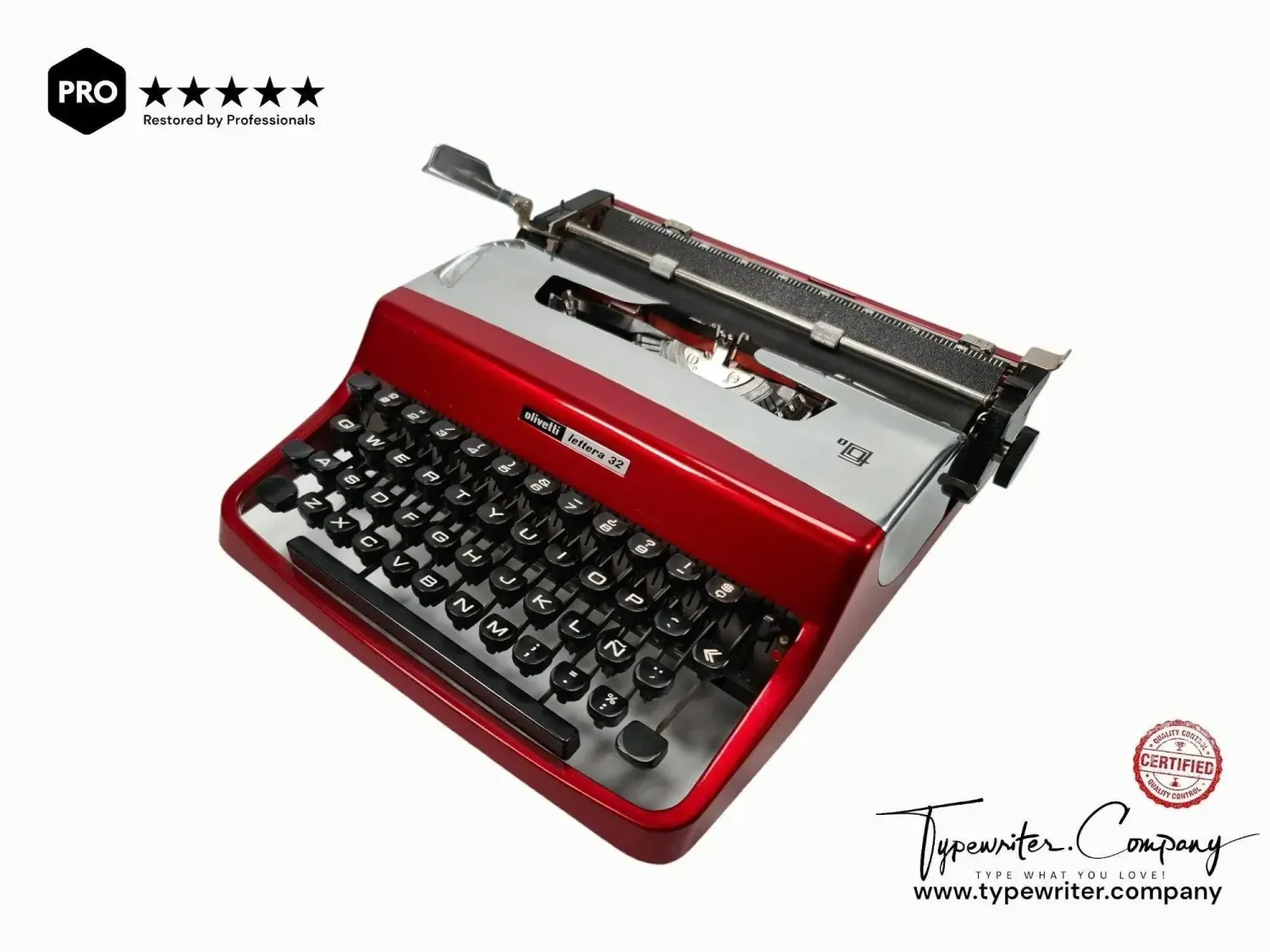Olivetti Lettera 32 Pro Burgundy and Silver Vintage Manual Typewriter, Restored