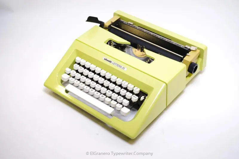 Olivetti Lettera 25 Lime Yellow Typewriter, Vintage Manual, Refurbished