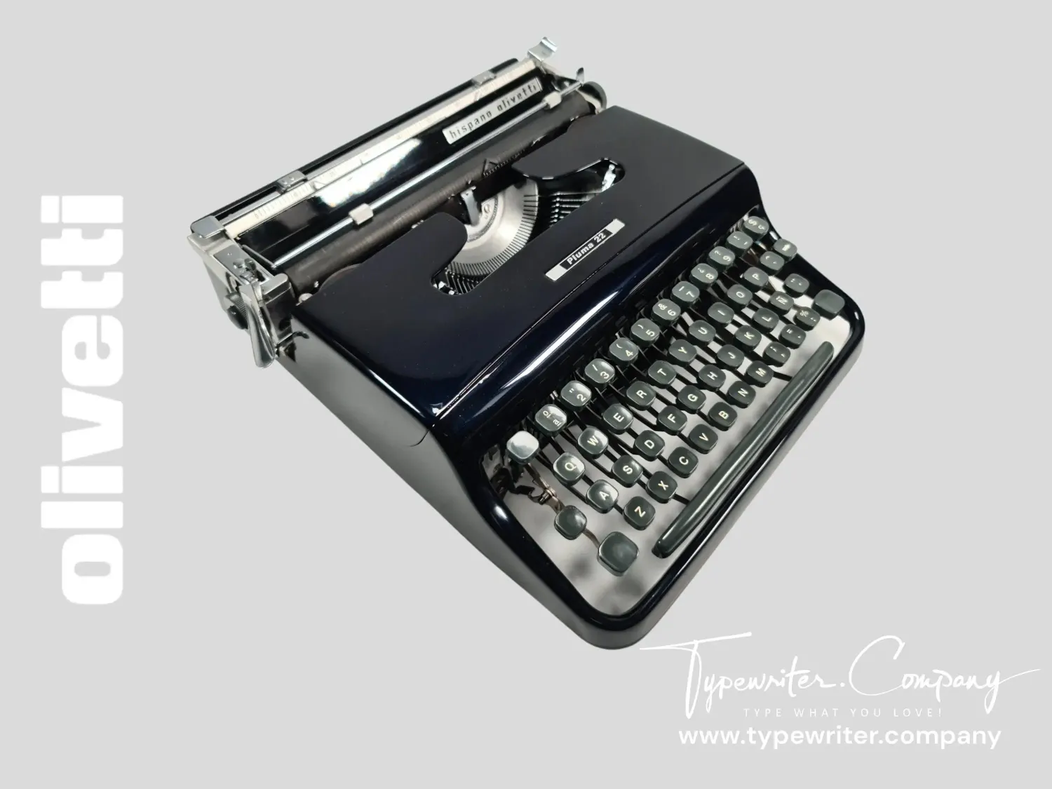 Olivetti Pluma 22, Pro Navy Blue Manual Vintage Typewriter, Restored
