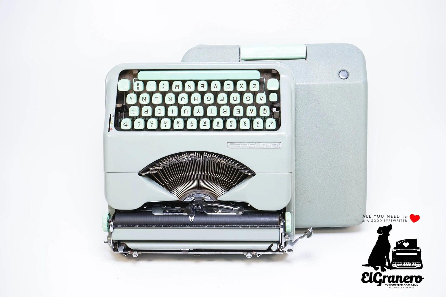 Hermes Baby Seafoam Green, Vintage Manual Typewriter, Restored