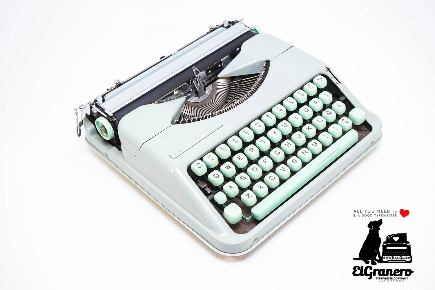 Hermes Baby Seafoam Green, Vintage Manual Typewriter, Restored