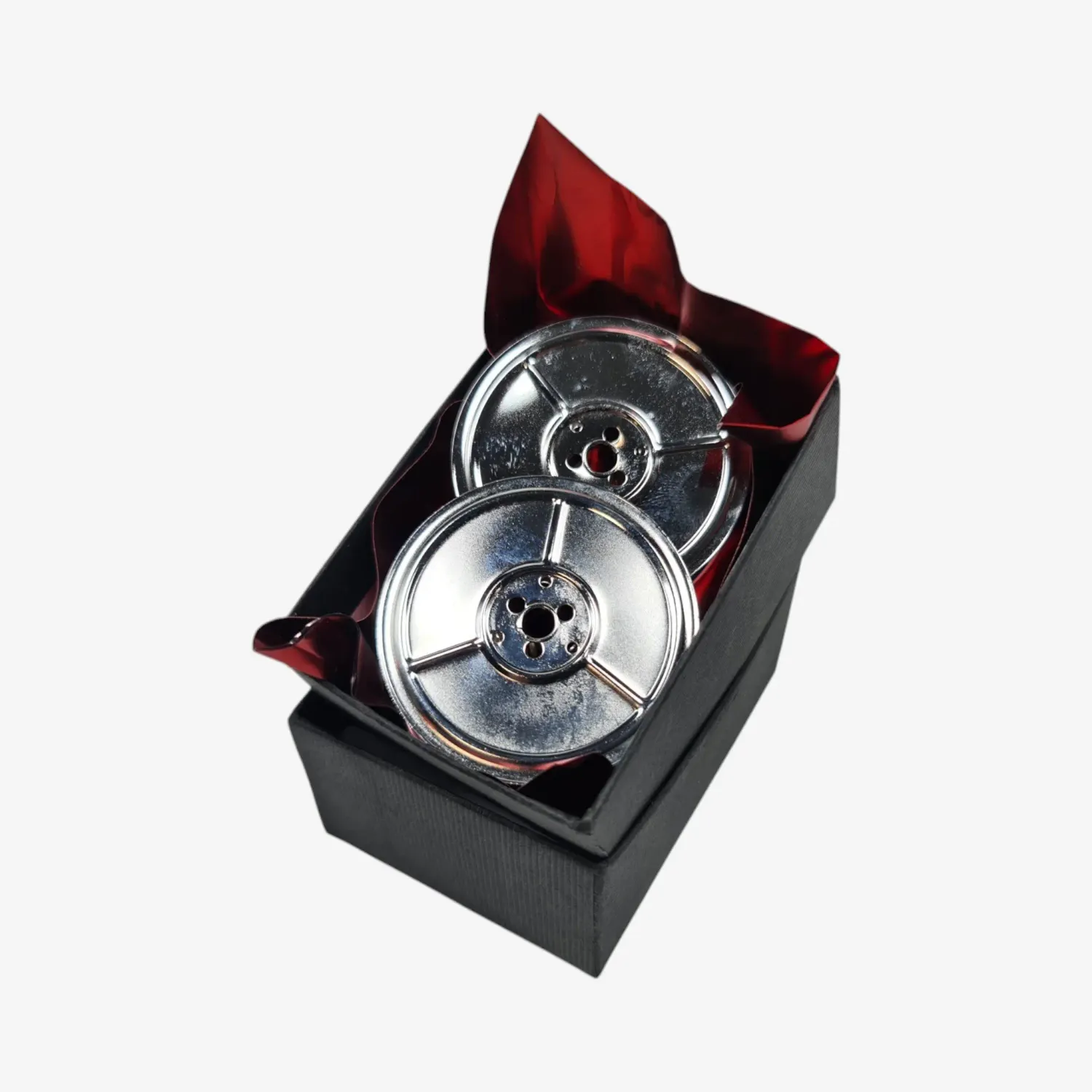 Chrome-Plated Silver Metal Ribbon Spools, German Typewriters, DIN 2103